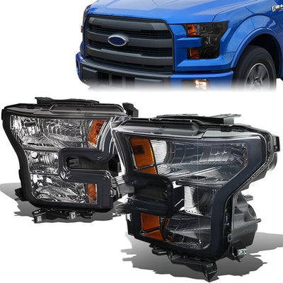 15-17 Ford F-150 Headlights - Smoked Housing - Amber Corner - Plug-n-Play - Pair