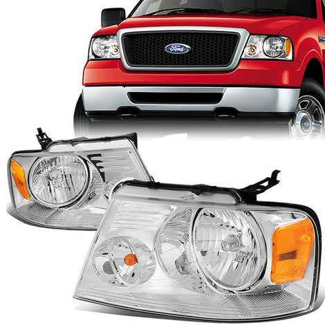 04-08 Ford F-150 Lincoln Mark LT Headlights - Chrome Housing - Amber Corner - Plug-n-Play - Pair
