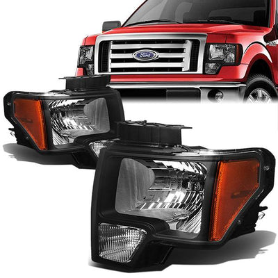 09-14 Ford F-150 Headlights - Black Housing - Amber Corner - Plug-n-Play - Pair