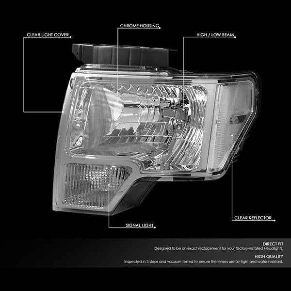 09-14 Ford F150 Headlights - Chrome Housing - Clear Lens - Clear Corner - Plug-n-Play - Pair - 2