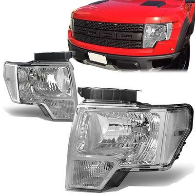 09-14 Ford F150 Headlights - Chrome Housing - Clear Lens - Clear Corner - Plug-n-Play - Pair - 1