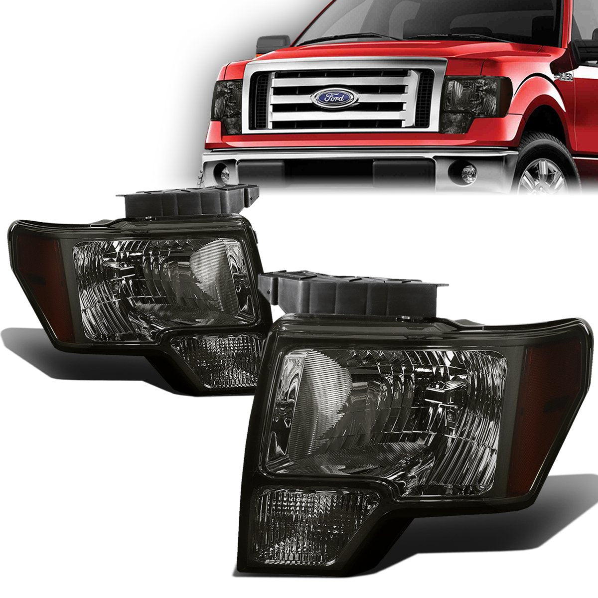 09-14 Ford F-150 Headlights - Smoked Housing - Amber Corner - Plug-n-Play - Pair
