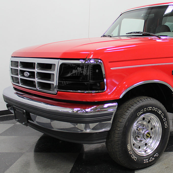 D-Motoring - 92-96 Ford F-150 F-250 F-350 Bronco Headlights - Smoked Lens - Clear Corner - Plug-n-Play - Pair - 7