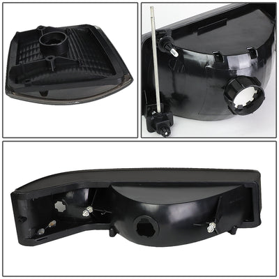 D-Motoring - 92-96 Ford F-150 F-250 F-350 Bronco Headlights - Smoked Lens - Clear Corner - Plug-n-Play - Pair - 5