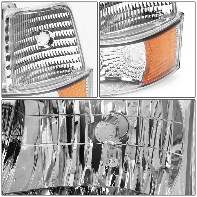 D-Motoring - Headlights - LED DRL - Chrome Housing - Amber Corner - Plug-n-Play - Pair - Ford F-150 / 250 / 350 / Bronco - 2
