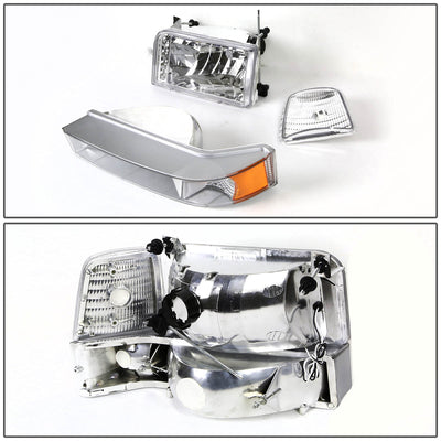 D-Motoring - Headlights - LED DRL - Chrome Housing - Amber Corner - Plug-n-Play - Pair - Ford F-150 / 250 / 350 / Bronco - 4