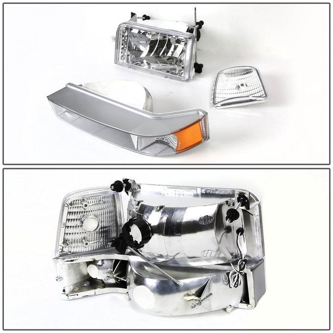 D-Motoring - Headlights - LED DRL - Chrome Housing - Amber Corner - Plug-n-Play - Pair - Ford F-150 / 250 / 350 / Bronco - 4