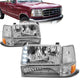 92-96 Ford F-150 F250 F350 Bronco Headlights - LED DRL - Chrome Housing - Amber Corner - Plug-n-Play - Pair