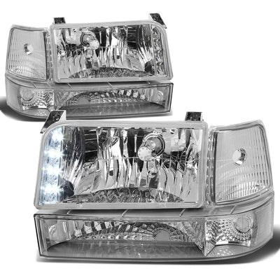 D-Motoring - Headlights - LED DRL - Chrome Housing - Plug-n-Play - Pair - Ford F-150 / 250 / 350 / Bronco - 1
