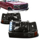92-96 Ford F-150 F250 F350 Bronco Headlights - LED DRL - Smoked Housing - Amber Corner - Plug-n-Play - Pair