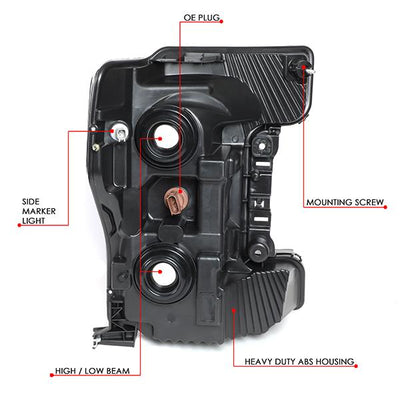 17-19 Ford F250 Super Duty Headlights - Tinted Housing - OE Style - Smoked Lens - Pair - HL-OH-F25018-BK-SM-CL1 - 7