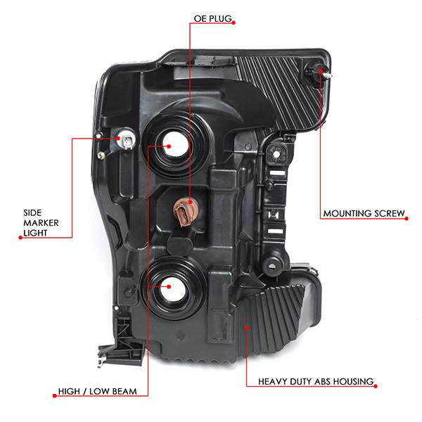 17-19 Ford F250 Super Duty Headlights - Tinted Housing - OE Style - Smoked Lens - Pair - HL-OH-F25018-BK-SM-CL1 - 7
