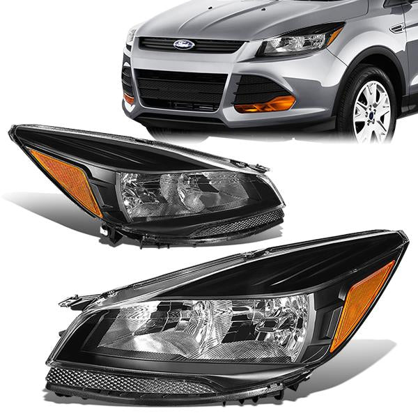 13-16 Ford Escape Headlights - Black Housing - Amber Corner - Plug-n-Play - Pair