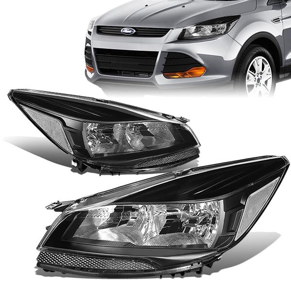 13-16 Ford Escape Headlights - Black Housing - Plug-n-Play - Pair