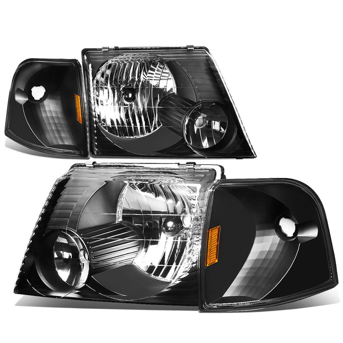 D-Motoring - Headlights - Black Housing - Amber Corner - Plug-n-Play - Pair - 02-05 Ford Explorer - 1