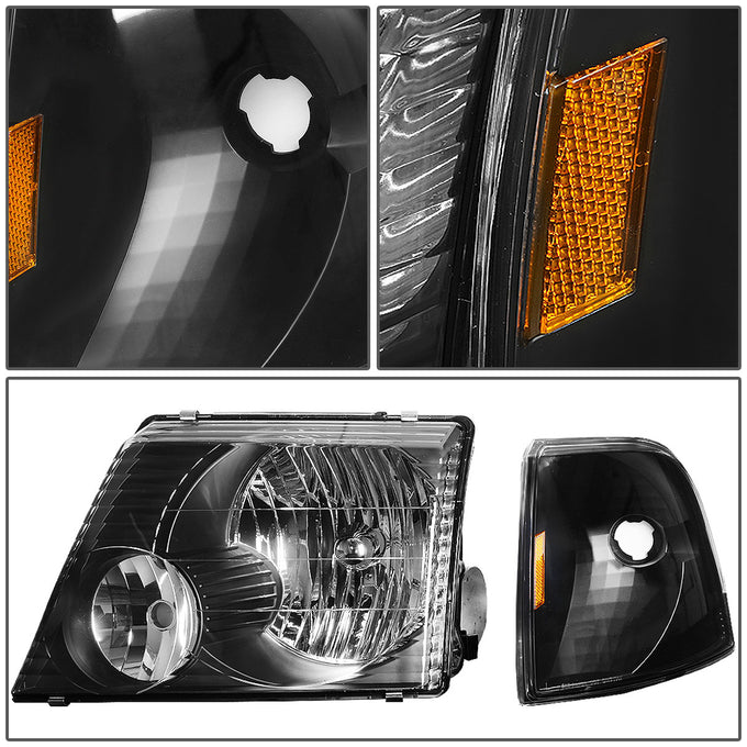 D-Motoring - Headlights - Black Housing - Amber Corner - Plug-n-Play - Pair - 02-05 Ford Explorer - 3