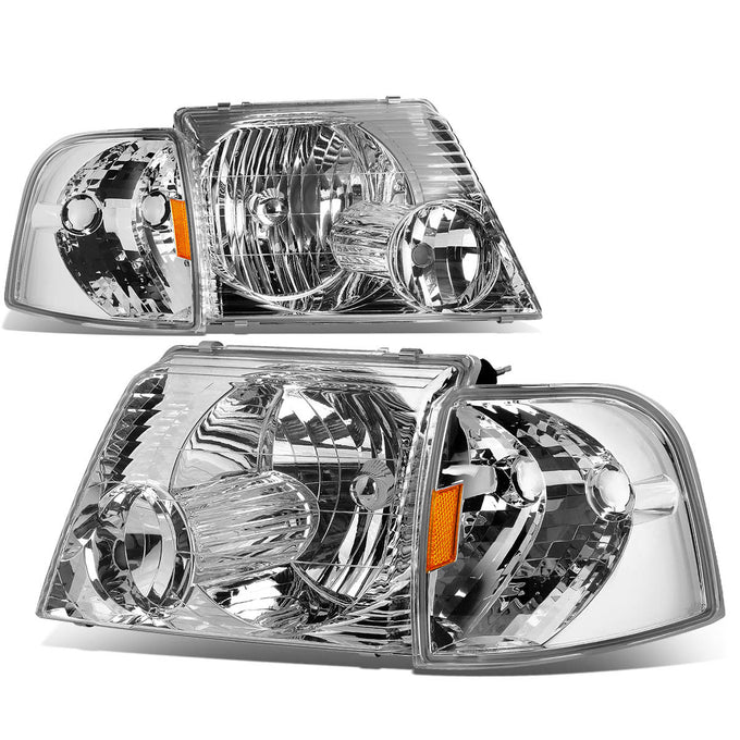 D-Motoring - Headlights - Chrome Housing - Amber Corner - Plug-n-Play - Pair - 02-05 Ford Explorer - 1