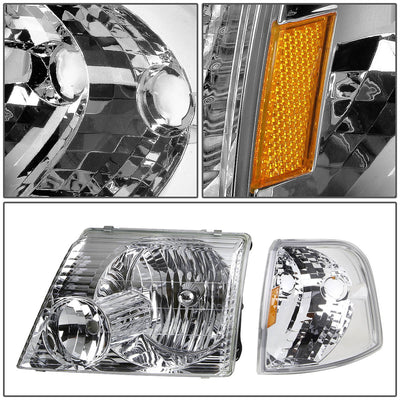 D-Motoring - Headlights - Chrome Housing - Amber Corner - Plug-n-Play - Pair - 02-05 Ford Explorer - 3