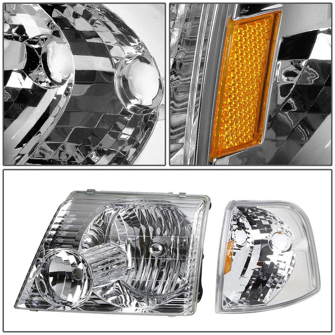 D-Motoring - Headlights - Chrome Housing - Amber Corner - Plug-n-Play - Pair - 02-05 Ford Explorer - 3
