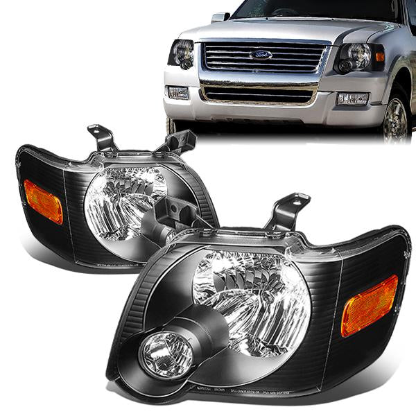 06-10 Ford Explorer Explorer Headlights - Black Housing - Amber Corner - Plug-n-Play - Pair