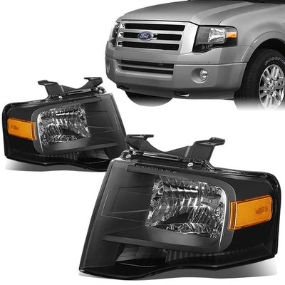 07-14 Ford Expedition Headlights - Black Housing - Amber Corner - Plug-n-Play - Pair