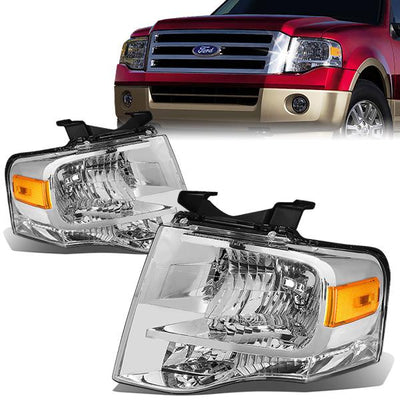 07-14 Ford Expedition Headlights - Chrome Housing - Amber Corner - Plug-n-Play - Pair