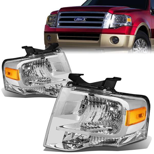 07-14 Ford Expedition Headlights - Chrome Housing - Amber Corner - Plug-n-Play - Pair