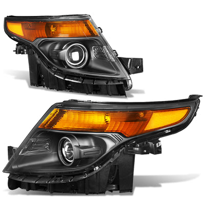 D-Motoring - Headlights - Black Housing - Amber Corner - Projector - Plug-n-Play - Pair - 11-15 Ford explorer - 1