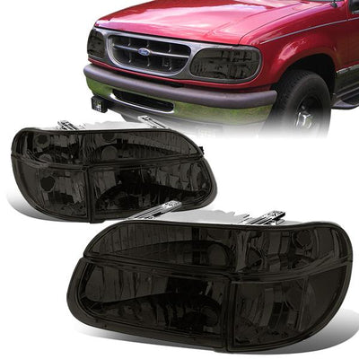 95-01 Ford Explorer Mercury Mountaineer Headlights - Smoked Housing - Plug-n-Play - Pair