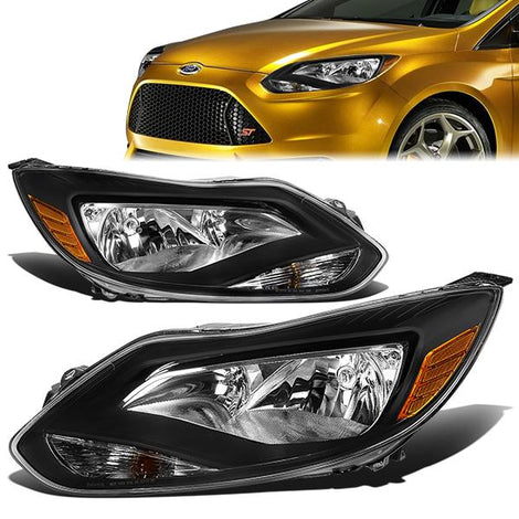 12-14 Ford Focus Headlights - Black Housing - Amber Corner - Plug-n-Play - Pair