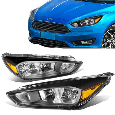 15-18 Ford Focus Headlights - Black Housing - Amber Corner - Plug-n-Play - Pair