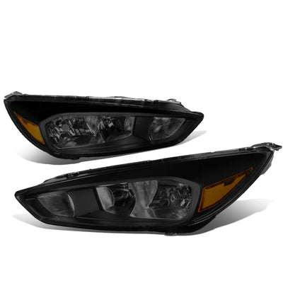 D-Motoring - Headlights - Black Housing - Smoked Lens - Amber Corner - Plug-n-Play - Pair - 15-17 Ford Focus - 1