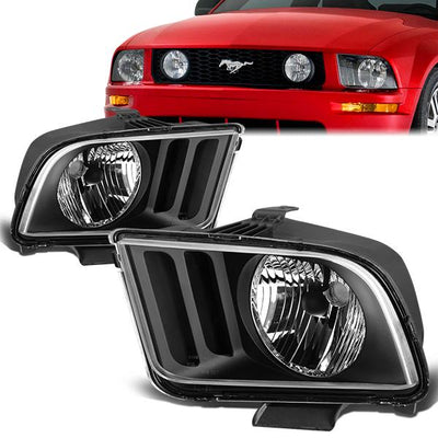 05-09 Ford Mustang 2-Door Headlights - Black Housing - Plug-n-Play - Pair