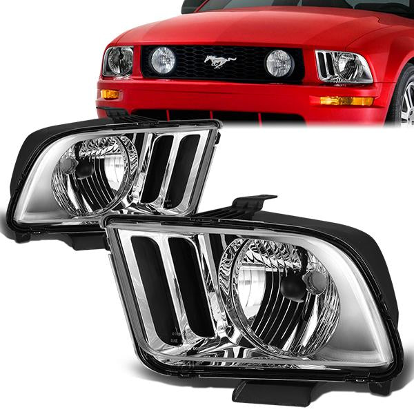 05-09 Ford Mustang Headlights - Chrome Housing - Plug-n-Play - Pair