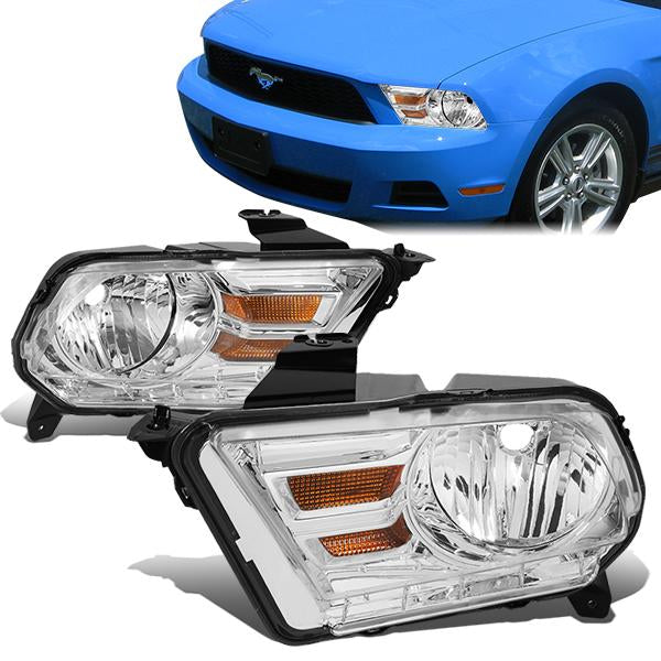 10-14 Ford Mustang Headlights - Chrome Housing - Amber Corner - Plug-n-Play - Pair