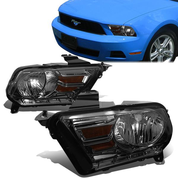 10-14 Ford Mustang Headlights - Smoked Housing - Amber Corner - Plug-n-Play - Pair