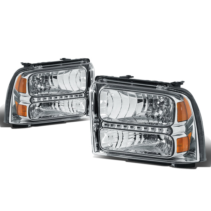 D-Motoring - Headlights - LED DRL - Chrome Housing - Amber Corner - Plug-n-Play - Pair - Ford F-250 / 350 / 450 / 550 Super Duty - 4