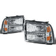 D-Motoring - Headlights - LED DRL - Chrome Housing - Amber Corner - Plug-n-Play - Pair - Ford F-250 / 350 / 450 / 550 Super Duty - 4