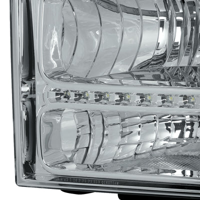 D-Motoring - Headlights - LED DRL - Chrome Housing - Amber Corner - Plug-n-Play - Pair - Ford F-250 / 350 / 450 / 550 Super Duty - 6