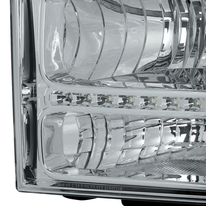 D-Motoring - Headlights - LED DRL - Chrome Housing - Amber Corner - Plug-n-Play - Pair - Ford F-250 / 350 / 450 / 550 Super Duty - 6