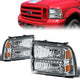 05-07 Ford F-250 350 450 550 Super Duty Headlights - LED DRL - Chrome Housing - Amber Corner - Plug-n-Play - Pair