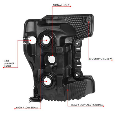 17-19 F250 F350 Super Duty Headlights - Black/Amber - Pair - HL-OH-FSD17-BK-AM - 7