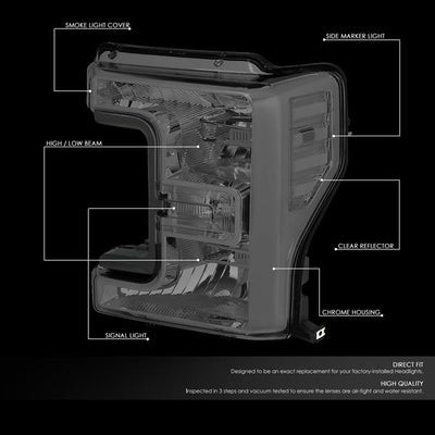 17-19 F250 F350 Super Duty Headlights - Smoked/Clear - Pair - HL-OH-FSD17-SM-CL1 - 2