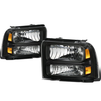 D-Motoring - Headlights - Black Housing - Amber Corner - Plug-n-Play - Pair - 05-07 Ford F-250 / 350 / 450 / 550 Super Duty - 1