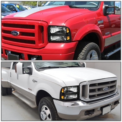 D-Motoring - Headlights - Black Housing - Amber Corner - Plug-n-Play - Pair - 05-07 Ford F-250 / 350 / 450 / 550 Super Duty - 5
