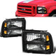 05-07 Ford F-250 350 450 550 Super Duty Headlights - Black Housing - Amber Corner - Plug-n-Play - Pair