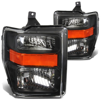 D-Motoring - Headlights - Black Housing - Amber Corner - Plug-n-Play - Pair - 08-10 Ford F-250 / 350 / 450 / 550 Super Duty - 1