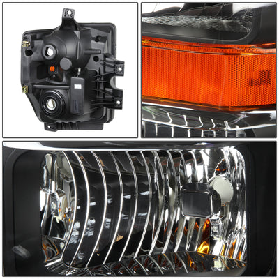 D-Motoring - Headlights - Black Housing - Amber Corner - Plug-n-Play - Pair - 08-10 Ford F-250 / 350 / 450 / 550 Super Duty - 2