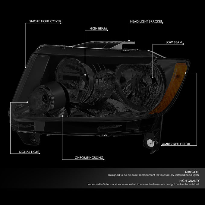 D-Motoring - 11-13 Jeep Grand Cherokee Headlights - Smoked Lens - Amber Corner - Plug-n-Play - Pair - 2