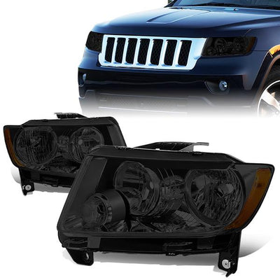 11-13 Jeep Grand Cherokee Headlights - Smoked Lens - Amber Corner - Plug-n-Play - Pair